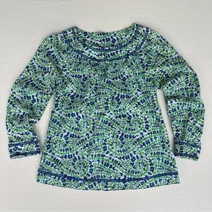 Vineyard Vines Womens Watercolor Nautical 3/4 Sleeve Cotton Blue-Green Top XS